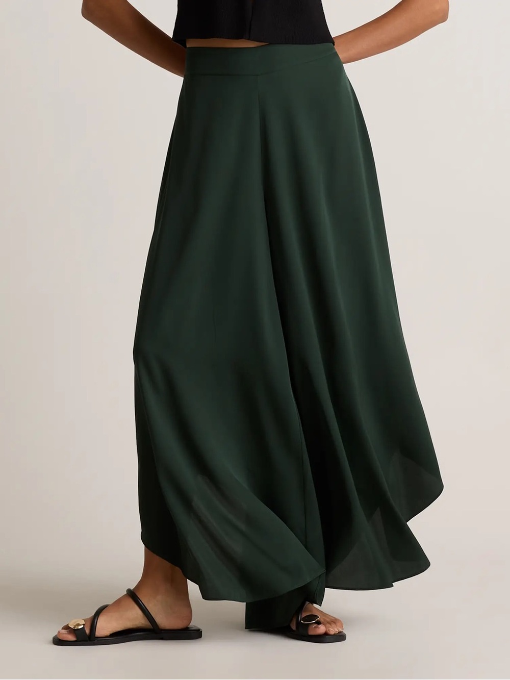 NWT Quince Silk Palazzo Washable Stretch Pants in Forest Green Sz XL